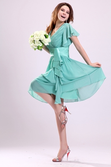 Cute Short Sleeves V-Neckline Jade Green Junior Bridesmaid Dress 