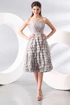 Sophisticated Sweetheart Neckline Puffy Tea Length Silver Gray Junior Prom Dress With Ruffles 