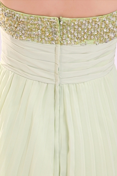 Fashionable Strapless Tea Length Sage Colored Chiffon Junior Prom Dress With Heavy Beads 