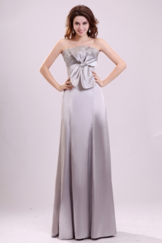 Charming A-line Floor Length Strapless Neckline Silver Long Mother of The Bride Dress