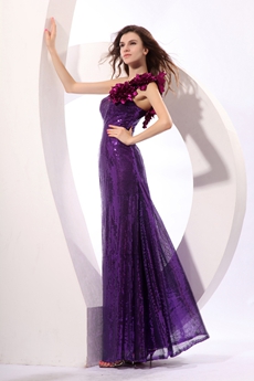 Stylish One Shoulder A-line Purple Sequined Evening Dress 