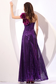 Stylish One Shoulder A-line Purple Sequined Evening Dress 