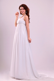 Grecian Top Halter Empire Floor Length White Chiffon Maternity Wedding Gown