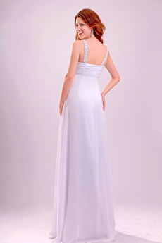 Affordable Double Straps Empire Floor Length White Chiffon Maternity Wedding Gown 