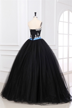 Retro Shallow Sweetheart Ball Gown Black Tulle Sweet Fifteen Dress 