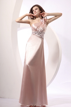 Sassy One Shoulde Full Length Pearl Pink Military Ball Dress 