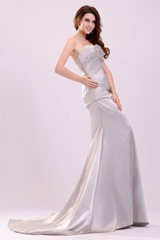 Form-fitting Dipped Neckline A-line Floor Length Silver Pageant Prom Dress Corset Back