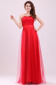 Pretty Sweetheart A-line Red Tulle Full Length Junior Prom Gown 