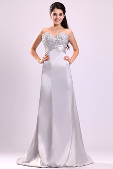 Sweetheart A-line Long Length Silver Pageant Prom Dress With Rhinestones 