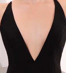 Hot Deep V-Neckline Black Chiffon Sexy Evening Dress High Slit 
