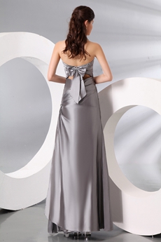 Newest Top Halter A-line Full Length Silver Grey Satin Evening Dress 