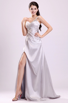Magnificent Single Straps A-line Floor Length Silver Colored Informal Evening Gowns  