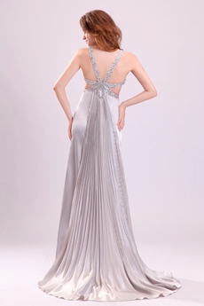 Hot Low-Cut Sweetheart A-line Silver Satin Informal Evening Dress 