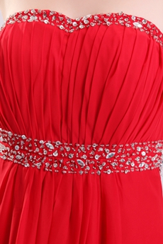 Shallow Sweetheart A-line Red Chiffon Evening Dress Backless 