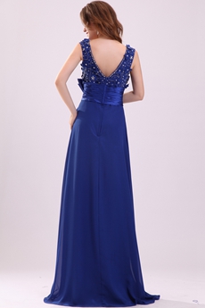 Attractive Plunge Neckline Long Length Royal Blue Mother Of The Bride Dress 