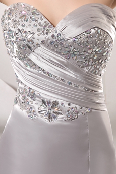 Luxury Jeweled Sweetheart Sheath Silver Slit Evening Dress Under 200