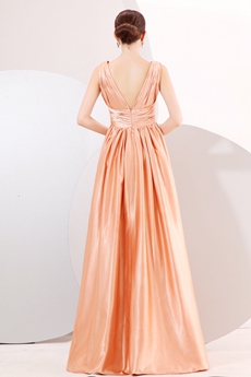 Plunge Neckline Long Length Coral Prom Party Dress 