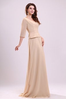 Stunning 3/4 Sleeves V-Neckline Champagne Chiffon Mother Dress 