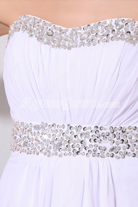 Dipped Neckline White Chiffon Casual Beach Wedding Dress 