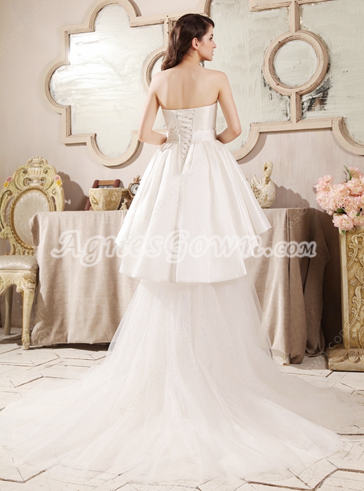 Romantic Strapless Neckline A-line High Low Beach Wedding Dress 