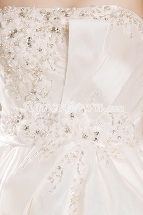 Romantic Strapless Neckline A-line High Low Beach Wedding Dress 