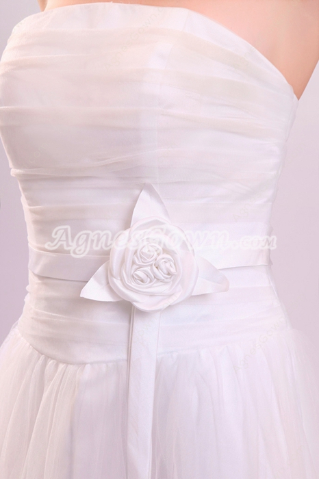 Exquisite Strapless A-line Floor Length White Tulle Prom Gown For Juniors 