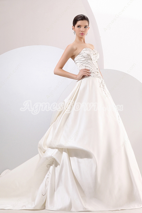 Junoesque Sweetheart A-line Satin Bridal Dress With Embroidery Beads 