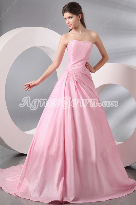 Extraordinary Strapless Ball Gown Pink Mature Wedding Dress 