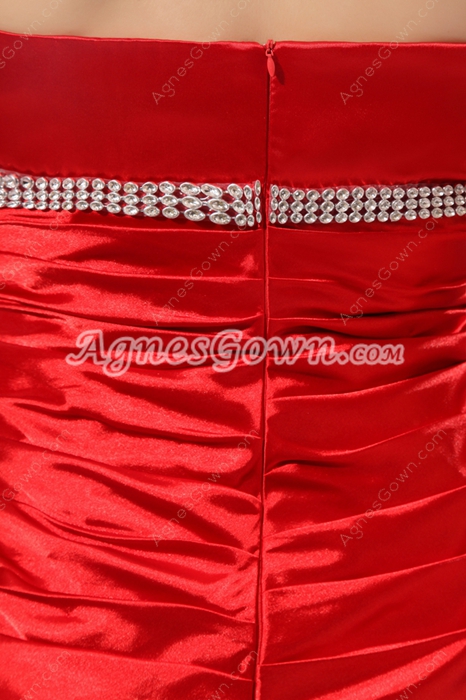 Latest V-Neckline Sheath Full Length Red Satin Prom Dress 
