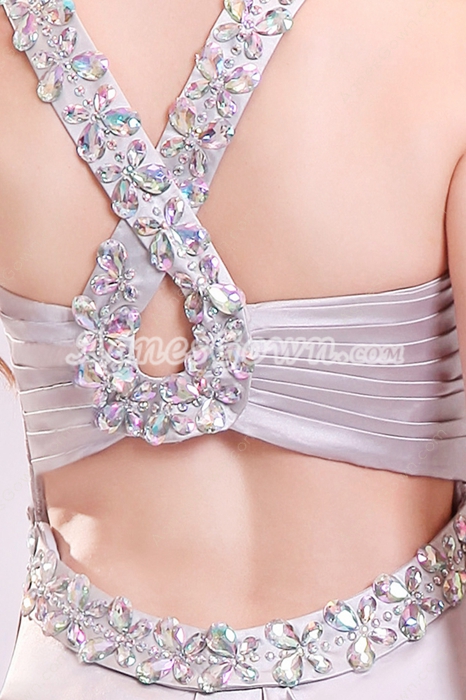 Wonderful Double Straps A-line Floor Length Cut Out Silver Wedding Dress 