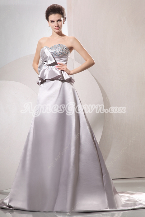 Exquisite Sweetheart Neckline A-line Floor Length Silver Bridal Dress With Peplum 
