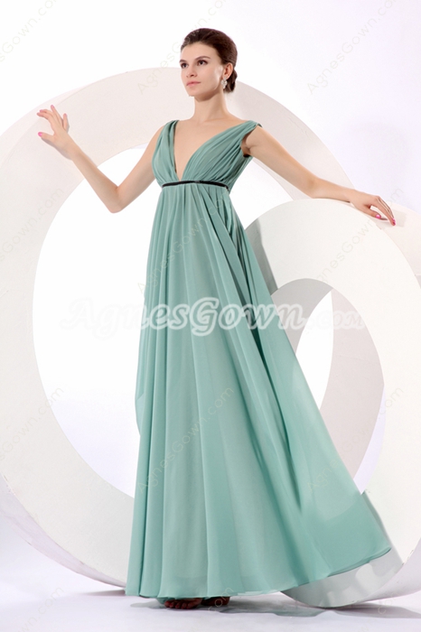 Grecian Plunge Neckline Empire Full Length Jade Green Maternity Prom Dress 
