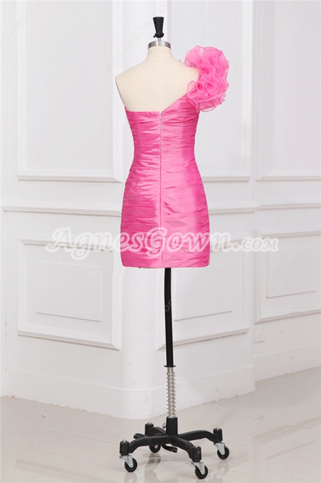 Chic One Shoulder Sheath Mini Length Hot Pink Cocktail Dress 