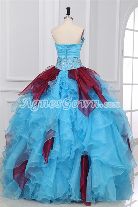 Inexpensive Strapless Ball Gown Blue & Burgundy Quinceanera Dress