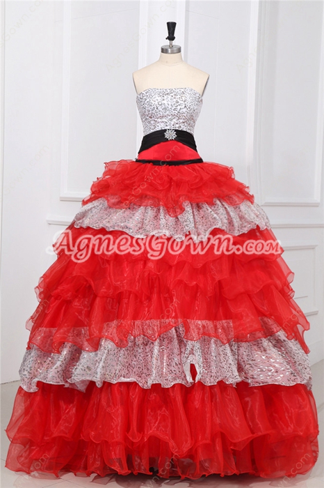 Magnificent Strapless Ball Gown Full Length Multi Colored Quinceanera Dress 