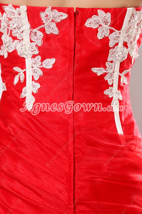 Affordable Strapless A-line Red & White Organza Military Ball Dress 