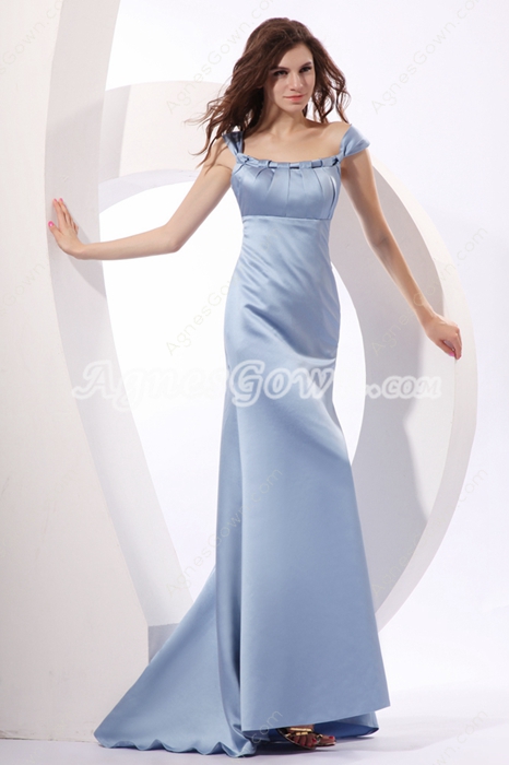 Trendy Scoop Neckline Full Length Baby Blue Satin Prom Dress 