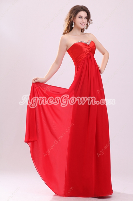 Stunning Red Colored Sweetheart Red Chiffon Long Prom Dress 