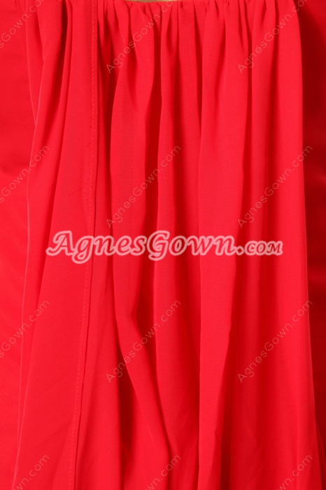 Sweetheart A-line Full Length Red Chiffon Cocktail Dress Front Slit 