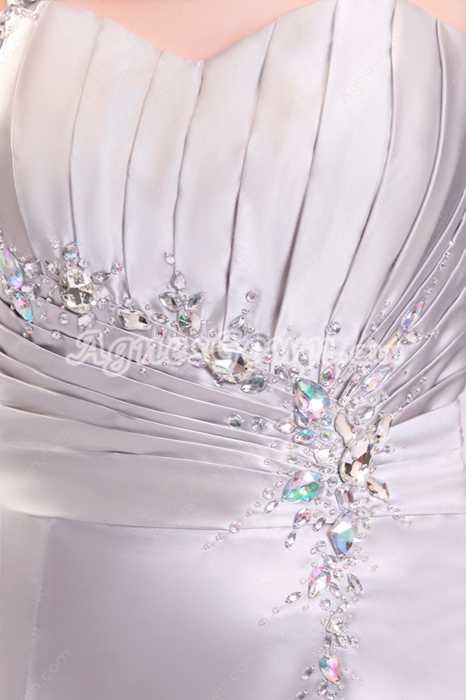 Sexy Asymmetrical Straps A-line Floor Length Silver Beach Wedding Dress 