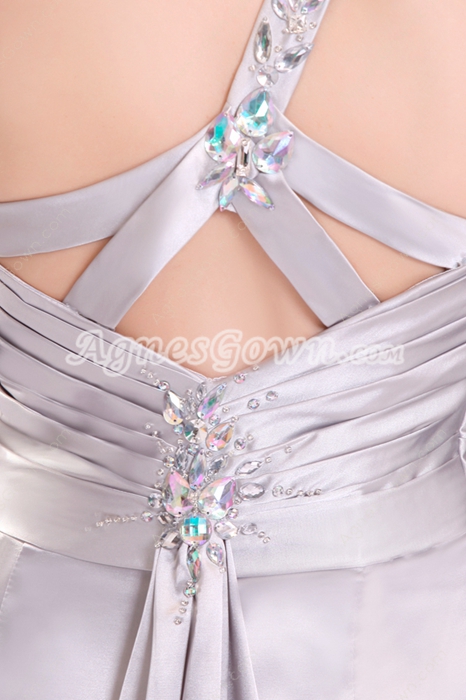 Sexy Asymmetrical Straps A-line Floor Length Silver Beach Wedding Dress 