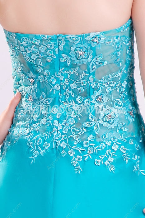 Sweetheart A-line Full Length Turquoise Evening Dress Front Slit 