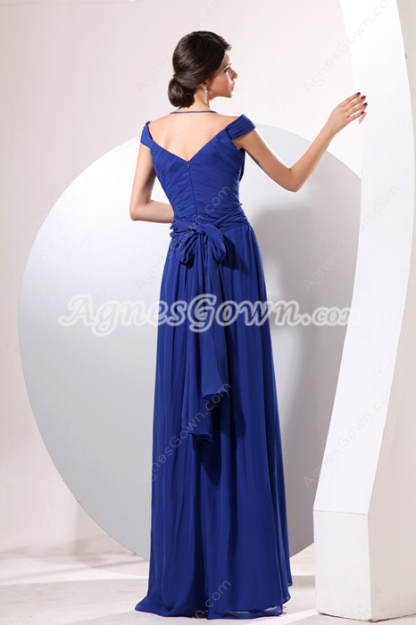 Off The Shoulder Halter Royal Blue Chiffon Casual Evening Gown 