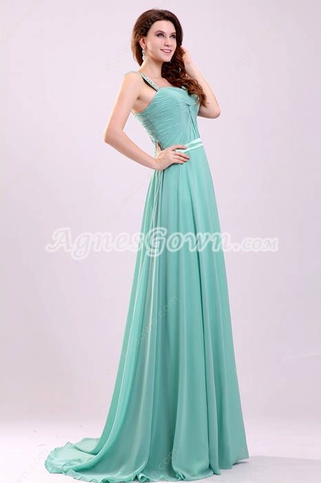 Exquisite Double Straps A-line Floor Length Tiffany Green Evening Dress