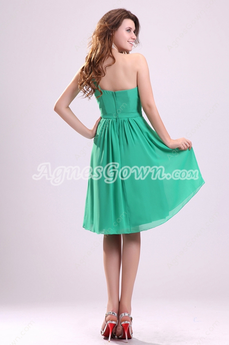 Cheap One Shoulder Knee Length Jade Green Chiffon Junior Bridesmaid Dress 