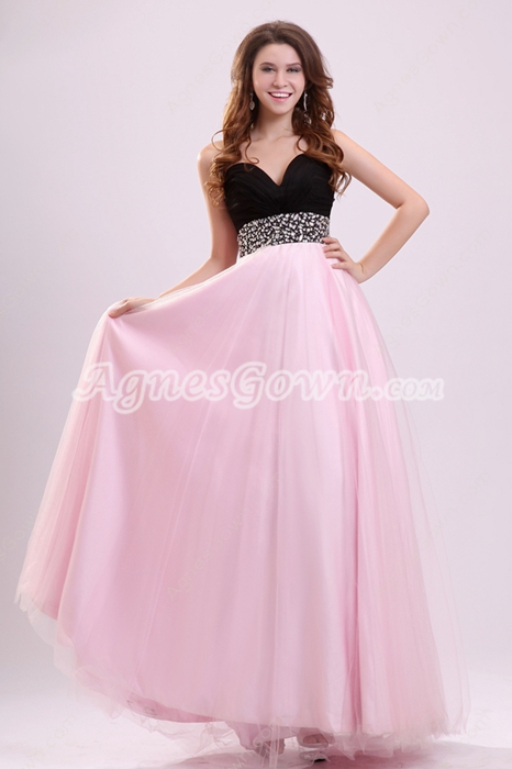 Lively Black And Pink Sweetheart A-line Floor Length Grad Dress For College 
