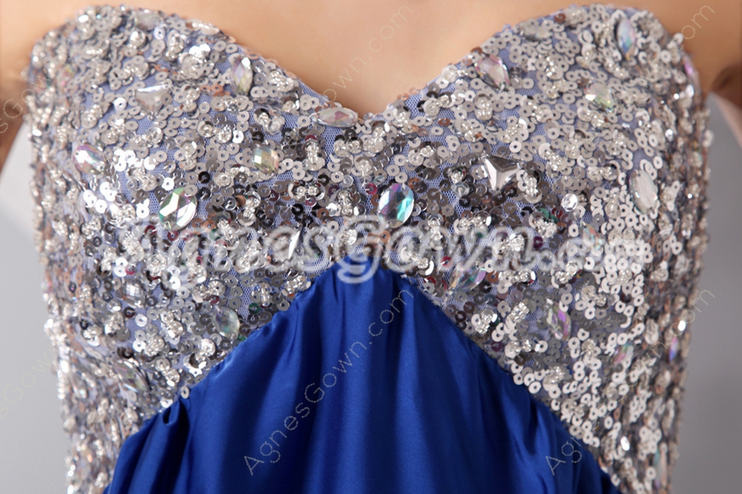 Cute Sweetheart Empire Mini Length Royal Blue & Silver Homecoming Dress 