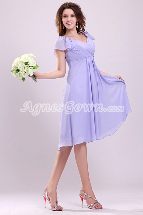 V-Neckline Short Sleeves Knee Length Lavender Maternity Bridesmaid Dress 