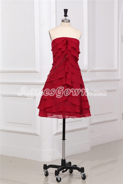Stylish Strapless Tiered Chiffon Red Homecoming Dress 