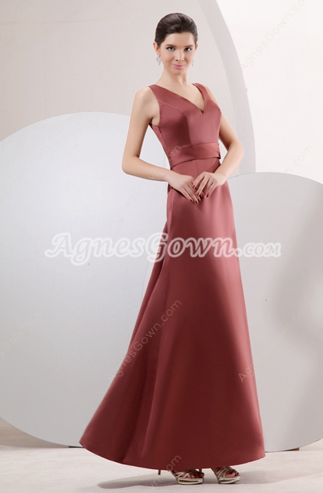 Affordable V-Neckline A-line Ankle Length Maroon Mother Of The Bride Dress 